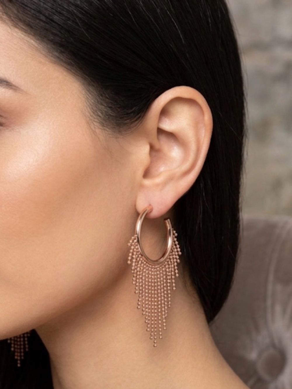 Fifth Avenue Rose Gold Fringe Hoop Earrings